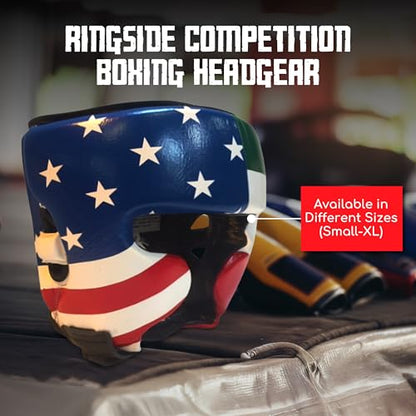 Ringside Competition Boxing Headgear, USA Boxing-Approved Leather Headgear with Cheek Protection, Great for MMA, Muay Thai, Kickboxing, and Training, Ideal for Men and Women, USA/Mexico, Medium