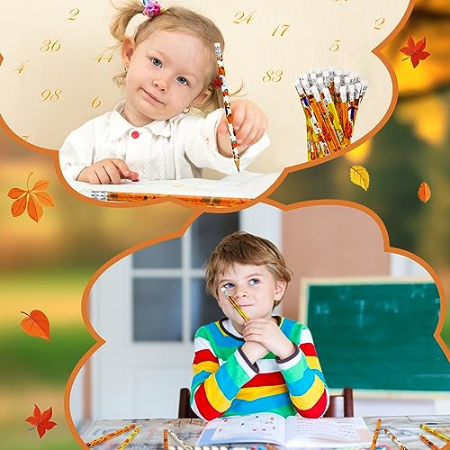 Cinrobiye 100 Pieces Fall Thanksgiving Day Pencils with Eraser Holiday Fall Maple Leaf Autumn Pumpkins Wood Scarecrow Acorns Pencils for Harvest School Party Gift Supplies - style: Fall
