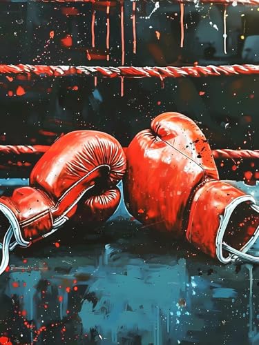 KAYEIUU 5D The Red Boxing Gloves Painting Diamond Painting Kits for Adults Beginner, DIY Sport Diamond Art for Home Wall Decor Gifts Full Drill Round Gem Art 12x16 inch
