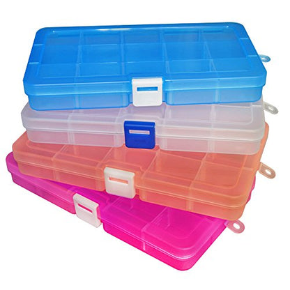 Qualsen Bead Organizer Box with Adjustable Dividers, 15 Girds, 4 Pack | Plastic Organizer Box with Dividers, Ideal as a Tackle Boxs for Beads, Jewelry, Crafts, Screws, Small Parts and More - size: 15 Gird-4s