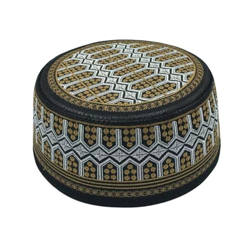 Mens Embroidered Kufi Muslim Prayer Hat Soft Islam Religious Arabic Cap - color: Orange&white, size: Medium