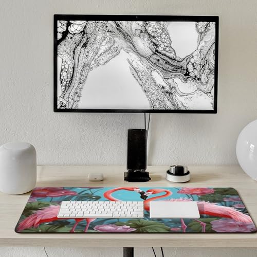 Large Size Gaming Mouse Pad Flamingo Love Flowers Desk Mat Non-Slip Base Waterproof Desktop Writing Pad for Office Home - color: Flamingo Love Flowers, size: 40x90cm