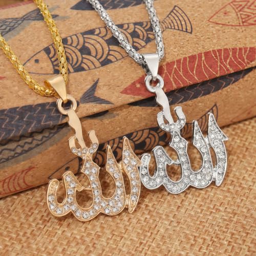 Allah Necklace for Men, Silver Muslim Pendant 22 inch Chain Gift - color: silver plated