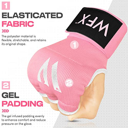 WFX Kids Junior Boxing Hand Wraps Inner Gloves Gel Padded Elasticated Padded Fist Under Gloves Pair Combat Sports for Young Fighters Gel Boxing Hand Wraps - color: Pink