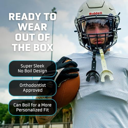 Vettex DoubleGuard Mouth Guard with Lip Protection, White | Football, Lacrosse, MMA, Boxing, Adjustable Helmet Strap, Braces Friendly, 2 Breathing Channels, NCAA & NFHS Certified - color: White
