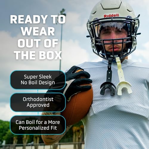Vettex DoubleGuard Mouth Guard with Lip Protection, Black | Football, Lacrosse, MMA, Boxing, Adjustable Helmet Strap, Braces Friendly, 2 Breathing Channels, NCAA & NFHS Certified - color: Black