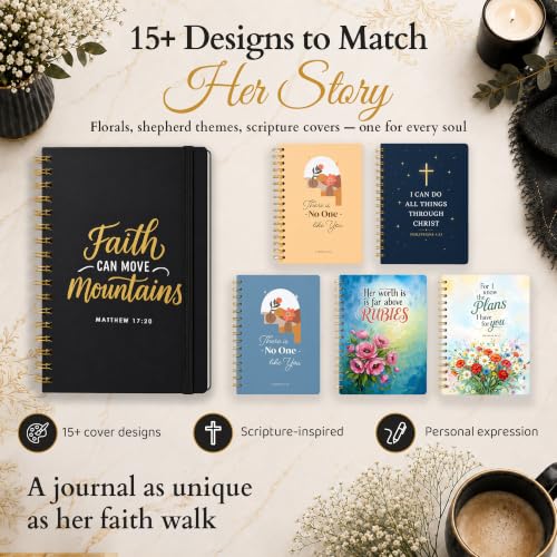 Only Zest Hardcover Blank Christian Notebook – 140 Pages - Matthew 17:20 | Lined Pages with Bible Verse Cover – Inspirational Writing Spiral Notebook for Bible Study, "Faith Can Move Mountains", Black - color: Faith_Black