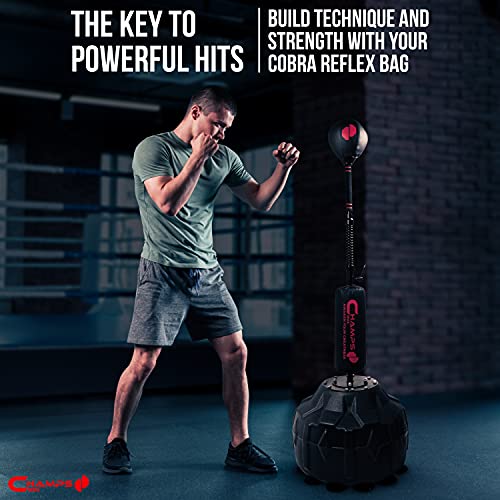 Cobra Reflex Bag - Advanced Reflex Punching Bag for Adults - Ultra-Fast Bounceback to Increase Speed, Reflexes, and Stamina - Adjustable-Height Boxing Bag with Stand and Secure Suction Cups