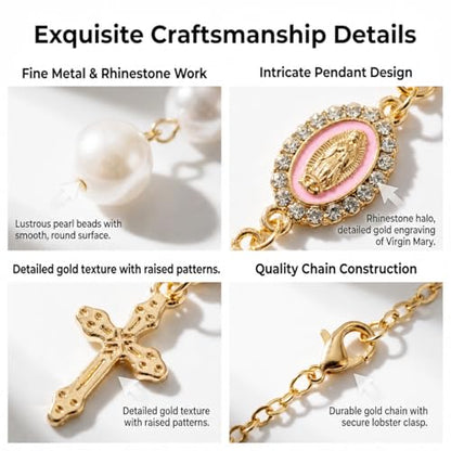 Car Rosary for Car, Steering Wheel Charm, Steering Wheel Rosary Charm with Virgin Mary & Cross, Pink - style: A-pink