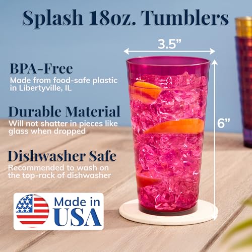 US Acrylic Splash [Set of 16] 18 ounce Plastic Stackable Water Tumblers in Jewel Tone Colors Value Set of Drinking Cups, Reusable, BPA-free, Made in the USA, Top-rack Dishwasher Safe - color: Jewel Tone