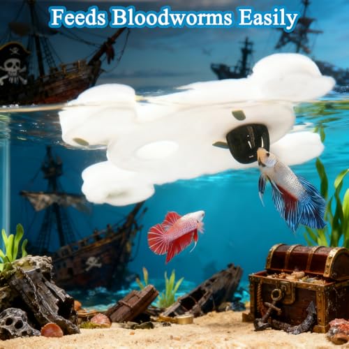 Abizoo Floating Feeding Ring, Pirate Ship Aquarium Decoration | Sunken Shipwreck Hideout, Mess-Free Feeding Zone; Fits Betta, Goldfish, Shrimp, Neon Tetra, Dwarf Frog - color: White