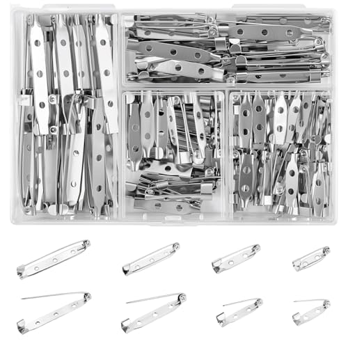 100Pcs Silver Brooch Clasp Pin, Premium Silver Bar Pins Brooch Pin Backs for Crafts, Jewelry Making, Name Tags and DIY Accessories - 4 Size 0.78 in/0.98 in/1.37 in/1.77in Brooch Pin Backst