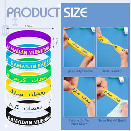 Landical 60 Pcs Eid Al Adha Silicone Bracelets Ramadan Mubarak Kareem Motivational Rubber Wristbands Colored Silicone Bracelets Muslim Gifts Ramadan Festival Party - style: Ramadan