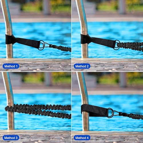 Swimming Training Belt 8-25FT Adjustable Swimming Resistance Belt, Stationary Harness for Any Pool Without Counter Current System - color: Black