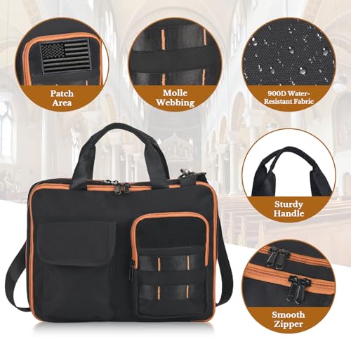 ZHIERNA Tactical Bible Cover for Men, Double Layer Large Bible Case Church Bag with Multiple Pockets, Bible Carrying Case for Women with Top Handle and Shoulder Strap