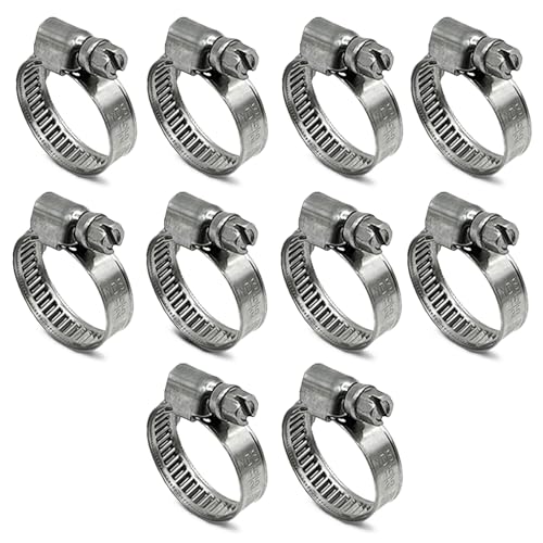 10 Pack SAE Size 8 Stainless Steel Hose Clamps, German Style Embossed Worm Gear Clamp, Adjustable 5/8 to 1 inch (16-25mm) for Small Engine Fuel Line Plumbing - size: 5/8 to 1 inch (10 Pack)