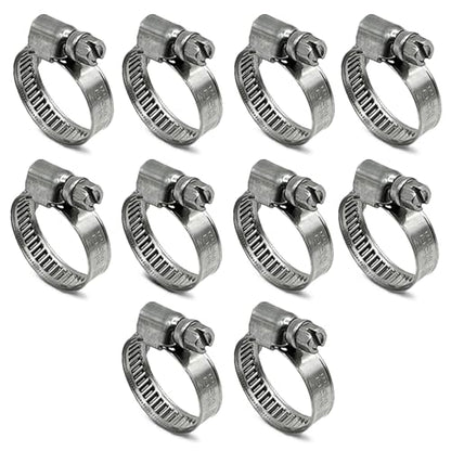10 Pack SAE Size 8 Stainless Steel Hose Clamps, German Style Embossed Worm Gear Clamp, Adjustable 5/8 to 1 inch (16-25mm) for Small Engine Fuel Line Plumbing - size: 5/8 to 1 inch (10 Pack)
