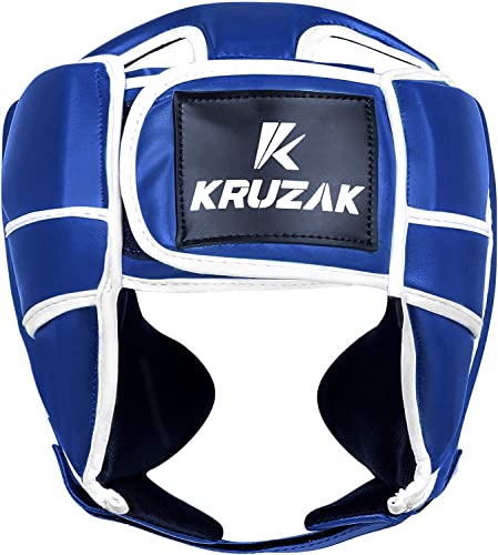 Kruzak Unisex Boxing Headgears - MMA Training, Adjustable Padded, Kara,Muay Thai Headgear, Kickboxing, Sparring, Martial Arts, Karate, Taekwondo MMA Body Equipment - color: Blue, size: Large-X-Large