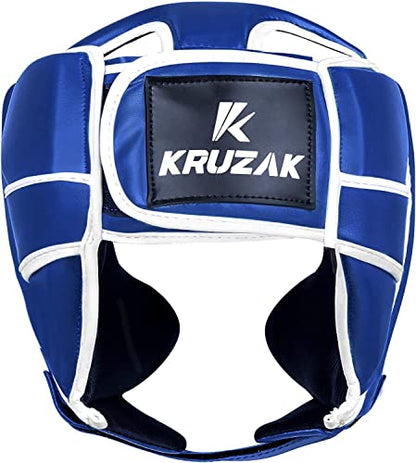 Kruzak Unisex Boxing Headgears - MMA Training, Adjustable Padded, Kara,Muay Thai Headgear, Kickboxing, Sparring, Martial Arts, Karate, Taekwondo MMA Body Equipment - color: Blue, size: Large-X-Large
