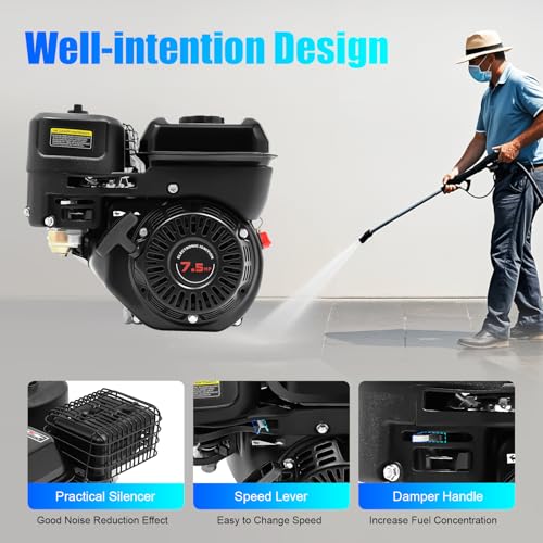 4-Stroke 7.5HP Single Cylinder Gasoline Oil Engine, 212CC Gas Powered Engine with Large Fuel Tank Silencer and Starter Handle, 3600 RPM Portable Engine - size: 7.5HP 212CC BLACK
