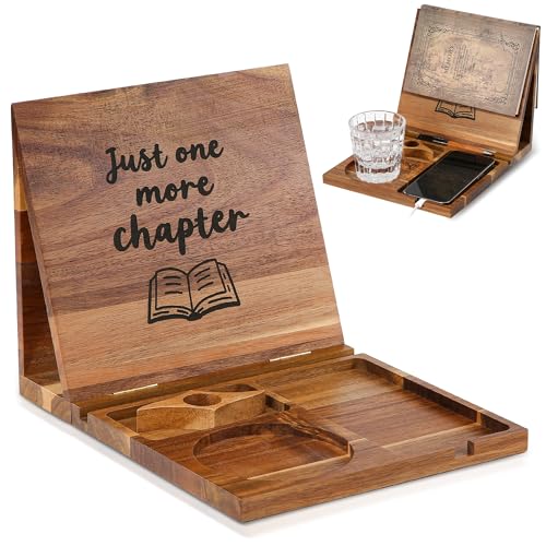 Book Holder Stand for Reading Rest, Wooden Foldable Book Rest with Book Page Holder, Cup, iPad & Phone Stand, Book Nook Reading Valet Desktop Triangle Bookstand Bookshelf for Readers Bookworms Gifts - color: Book