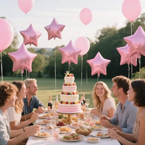 Pink Balloons Star Balloons Pink Foil Balloon Set Mylar Helium Metallic 12pcs 18 Inch Birthday Decorations Room Decor 2026 Party Decorations Baby Shower Anniversary Wedding - style: Pink