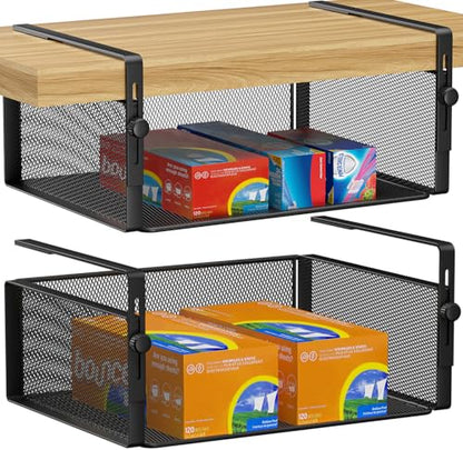 AmonHouseware 2Pack Under Shelf Basket,Adjustable Hanging Holder,Black | Under Cabinet Shelf Add-on, Slide-in Baskets,Storage for Laundry Room Kitchen Pantry Desk Bookshelf Counter Cupboard - color: Black