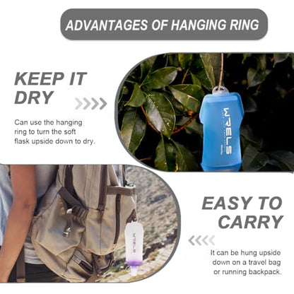 WRELS 200ml/350ml/500ml Collapsible Soft Flask,BPA Free Folding Soft Water Bottle with Hanging Ring,Lightweight TPU Hydration Flask for Running Marathon Cycling Hiking - color: Grey-350ml*2