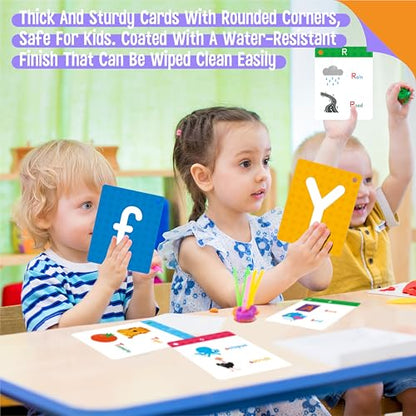 Alphabet Flash Cards, 52 Lowercase & Uppercase Letter Cards Jumbo Size Letter Sounds Flashcards Letter Recognition Learning for Kids, Toddlers, Classroom, Preschool, Kindergarten - style: English