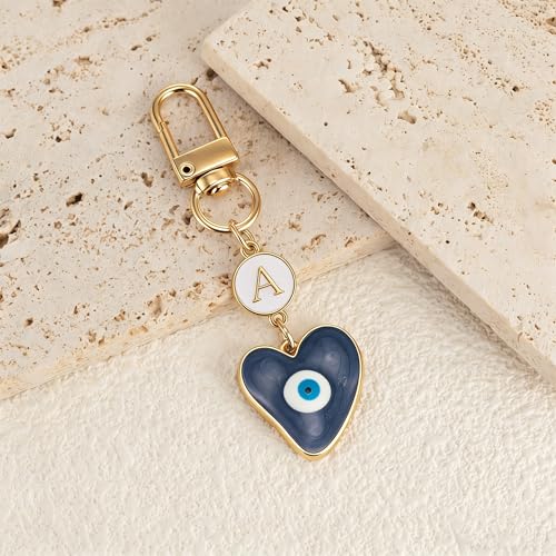 XGALBLA Small Evil Eye Keychains Initial Letter Key Chains for Women Men Car Key Bag Purse Charm- Good Luck Amulet Protection - color: Evil Eye 1-a
