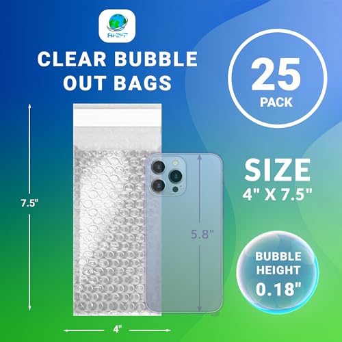 Shipping Bubble Bag, 4 x 7.5 Inches. 25 Pack Clear Bags for Packaging. Self Seal Bubble Pouches for Packing. Waterproof Polyethylene Storage Moving Bags. Packing Materials for Fragile Items - size: 4" x 7.5" / 25 Pack