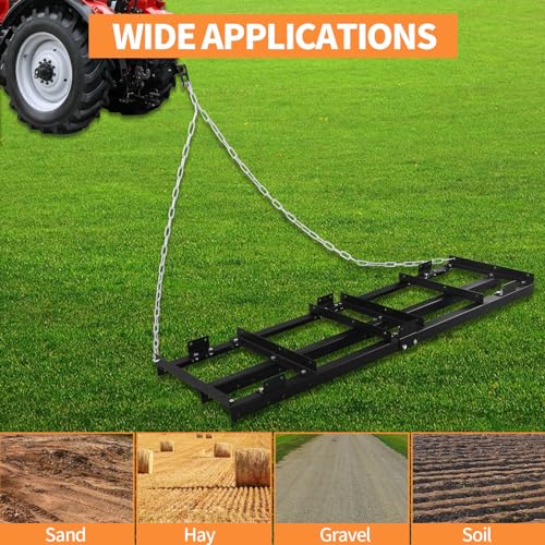 6FT Drag Harrow Driveway Grader Heavy Duty Power Lawn Rake with 4FT Chain Tow Behind for ATV, UTV, Tractor, Mower, Land Leveler for Gravel, Sand, Soil, Hay - size: 6FT