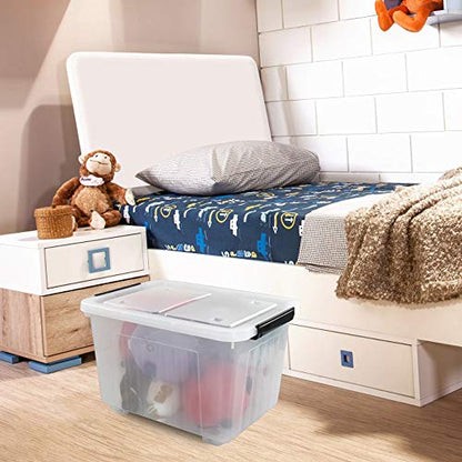 Kekow 4-Pack Clear Plastic Large Storage Box, Latch Bin with Wheels, 30 L | Easy-Glide Wheels, Sturdy Plastic Build, Easy Content Identification, Multi-Purpose Storage Bin, for Home Office Garage Use - size: 30 L