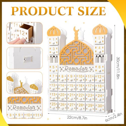 Glooglitter Wooden Ramadan Advent Calendar 30 Storage Drawers Ramadan Countdown Calendar 30 Days Advent Muslim Islam Castle Decorations for Eid Party Supplies