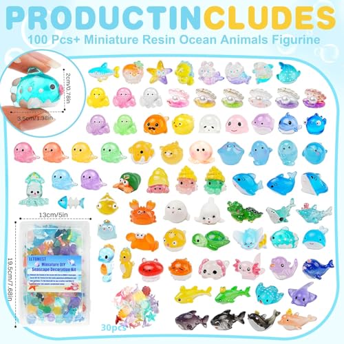 100+pcs Ocean Mini Resin Animals 78 Styles Tiny Sea Resin Animals Figurines Miniature Little Plastic Animal for Garden Micro Landscape DIY Fish Tank Aquarium Potted Gift Dollhouse Décor