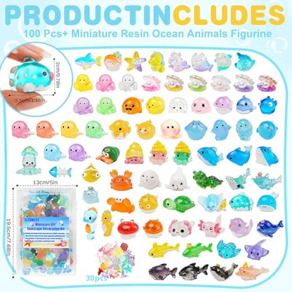 100+pcs Ocean Mini Resin Animals 78 Styles Tiny Sea Resin Animals Figurines Miniature Little Plastic Animal for Garden Micro Landscape DIY Fish Tank Aquarium Potted Gift Dollhouse Décor