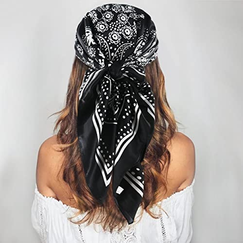 vimate 35" Square Silk Like Head Scarf - Women's Fashion Satin Scarf Bandana for Hair Wrapping at Night. - color: F#. Style--66