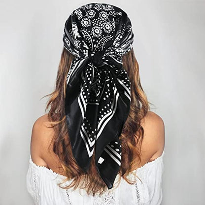 vimate 35" Square Silk Like Head Scarf - Women's Fashion Satin Scarf Bandana for Hair Wrapping at Night. - color: F#. Style--66