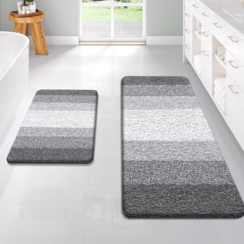 OLANLY Micorfiber Bathroom Rug Set 2 Piece, Soft Absorbent Bath Mats, Grey - color: Grey, size: 47" X 20" + 24" X 16"