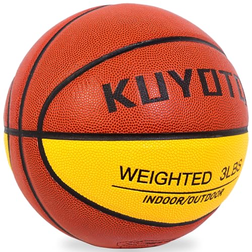 KUYOTQ 3LBS/3.3LBS/2.2LBS Weighted Heavy Training Basketball 29.5/28.5" in and Outdoor Improving Handling Dribbling Passing Rebounding Skill Composite Size 7/6 Weighted Training Basketball Equipment - color: Brown+Yellow, size: size 3