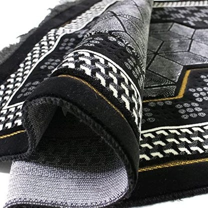 Modefa Turkish Islamic Velvet Prayer Rug - Thick Wide Soft Praying Carpet for Men & Women - Double Plush Large Janamaz - Eid & Ramadan Gift - with Kufi Beads & Car Hanger - Geometric Noor - Black - color: Black