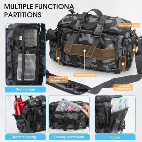 Fishing Tackle Storage Bags for Saltwater or Freshwater Fishing Gear - Padded Shoulder Strap - Tackle Box Bag Fishing Bag (Grey Blue) - color: Grey Blue
