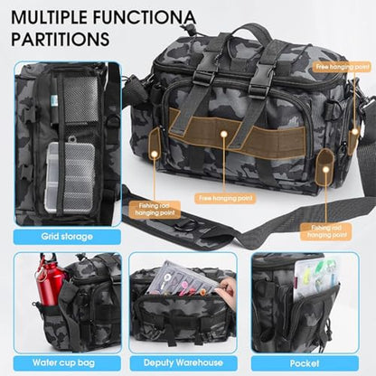 Fishing Tackle Storage Bags for Saltwater or Freshwater Fishing Gear - Padded Shoulder Strap - Tackle Box Bag Fishing Bag (Grey Blue) - color: Grey Blue