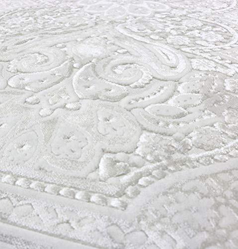 Modefa Luxury Velvet Prayer Rug with Prayer Beads | Soft Elegant Muslim Turkish Janamaz Sajada Carpet for Men and Women | Plain Solid Prayer Mat Ramadan Eid Gift - Paisley (Vanilla Creme) - color: Vanilla Creme