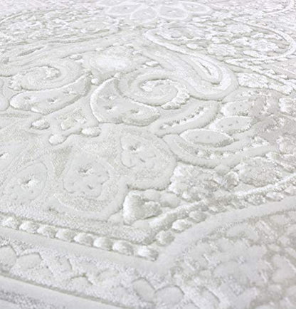Modefa Luxury Velvet Prayer Rug with Prayer Beads | Soft Elegant Muslim Turkish Janamaz Sajada Carpet for Men and Women | Plain Solid Prayer Mat Ramadan Eid Gift - Paisley (Vanilla Creme) - color: Vanilla Creme