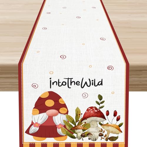 Mushroom Table Runner, Gnome Spring Summer Watercolor Floral Forest Plants Botanical Leaf Seasonal Farmhouse Wildflowers Home Kitchen Dining Table Decoration 13"x36" - color: Tr-mushroom08, size: 13x36" Table Runner