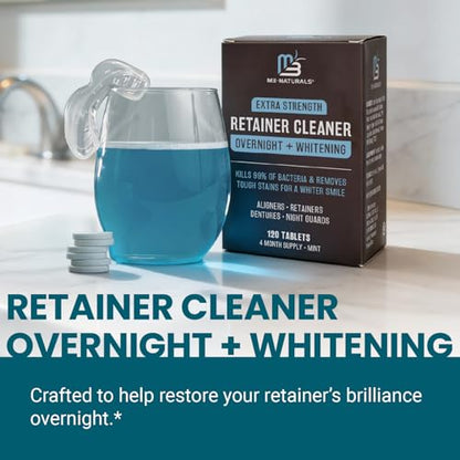 Overnight + Whitening Retainer Cleaner, Remove Stains, Discoloration, and Plaque | 4 Month Supply | Denture Cleanser with Whitening Boost,120 Tablets by M3 Naturals (Pack of 2) - size: 120 Count (Pack of 2)