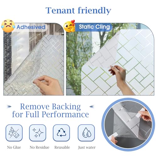 Coavas Window Privacy Film UV & Sun Blocking No Glue 17.5"x78.7" Frosted | Static Cling Removable Anti Glare Heat Control Day and Night Frosted Glass Window Film for Bathroom Home Office - color: White, size: 17.5 x 78.7 Inch