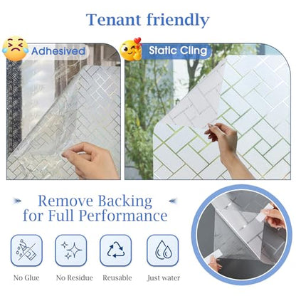 Coavas Window Privacy Film UV & Sun Blocking No Glue 17.5"x78.7" Frosted | Static Cling Removable Anti Glare Heat Control Day and Night Frosted Glass Window Film for Bathroom Home Office - color: White, size: 17.5 x 78.7 Inch