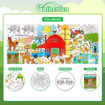 Gatherfun 농장 동물 파티 자이언트 컬러링 포스터 - 80.9 x 182.9cm(31.5 x 72인치) - 다용도 교실 벽 장식 및 생일 활동 - 학교 파티 및 특별 행사를 위한 농장 포스터 또는 테이블 커버 - style: 농장